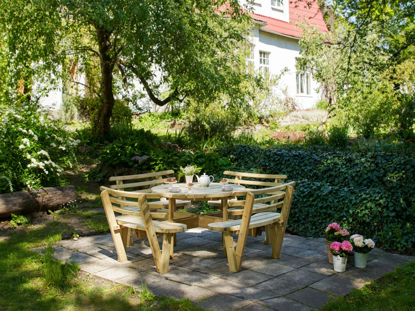 Ronde tuinset  ø120 met rugleuning