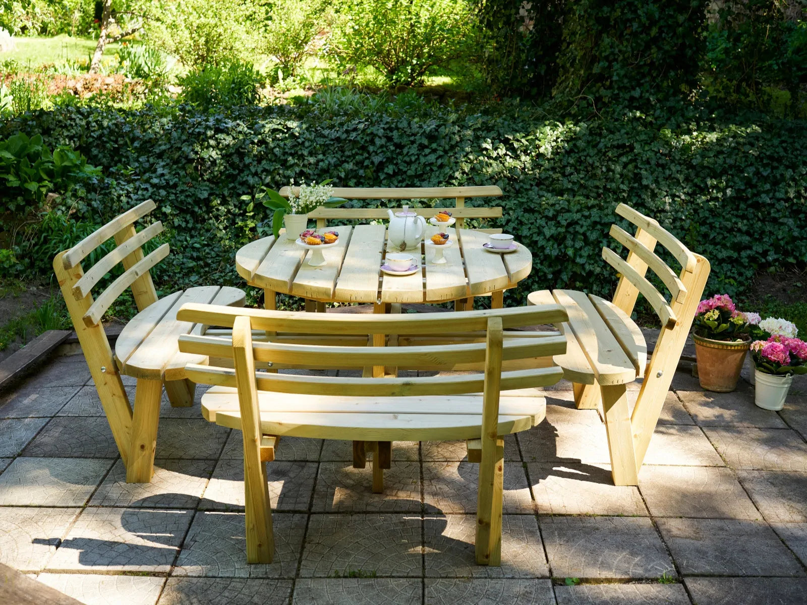 Ronde tuinset  ø120 met rugleuning