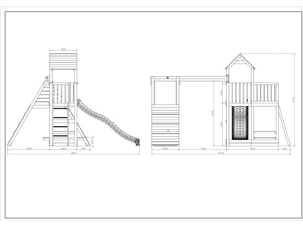 Houten speeltoren incl. enkele schommel + glijbaan