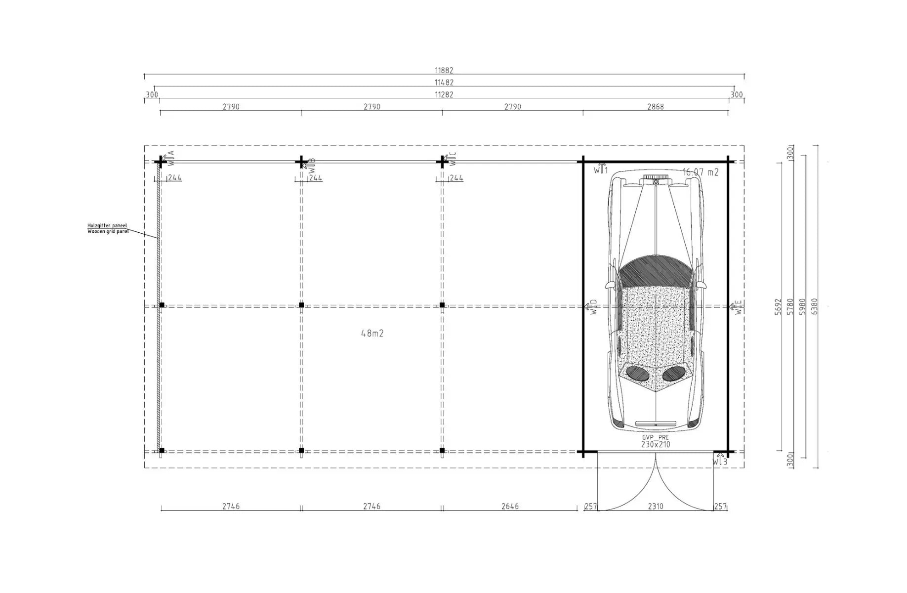 Garage mit Carport BÜSUM | 6,38 x 11,88 Meter
