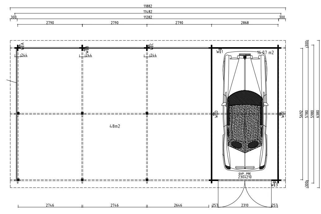 Garage mit Carport BÜSUM | 6,38 x 11,88 Meter
