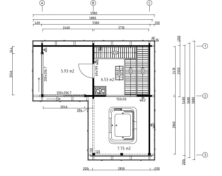 Saunacabine Forte 70 - 12m² + 8m² (terras)