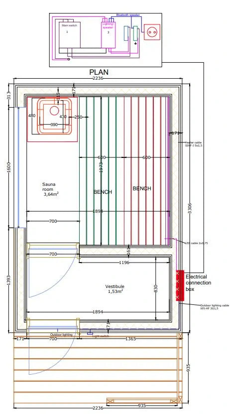 Plug-and-play sauna met houtkachel | 2.2 x 3.2 m
