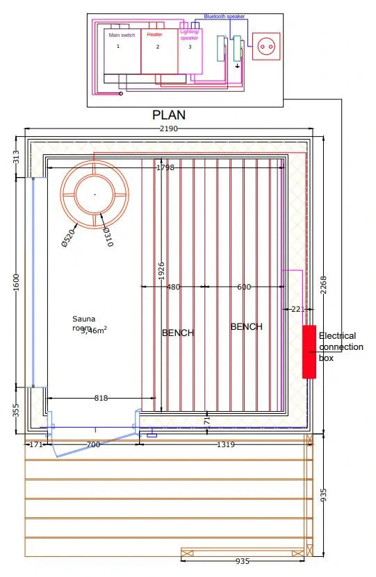 Plug-and-play sauna met elektrische verwarming | 2.2 x 2.2 m
