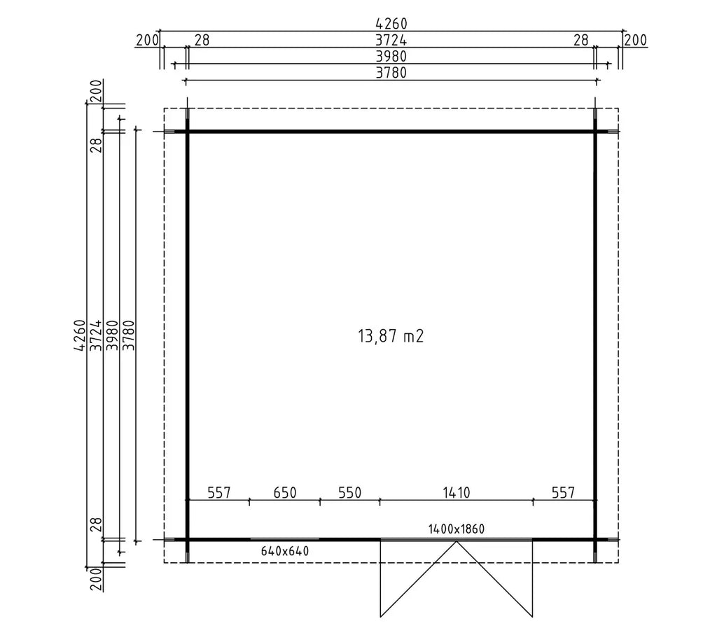 Berging Ruth - 3,8 x 3,8 m - 13,9 m²