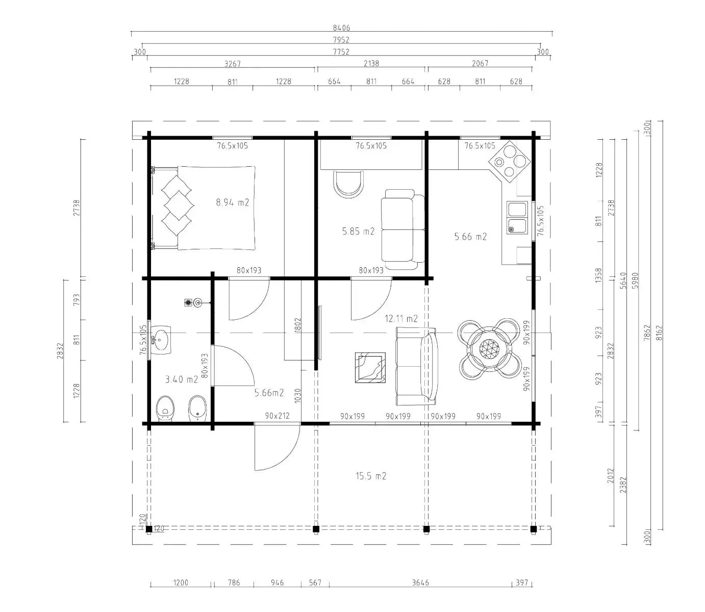 Lodge Mikka 70 - 42m² + 16m² (terras)