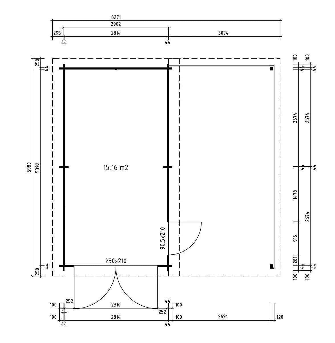 Garage mit Carport Morten | 6,2 x 5,6 m