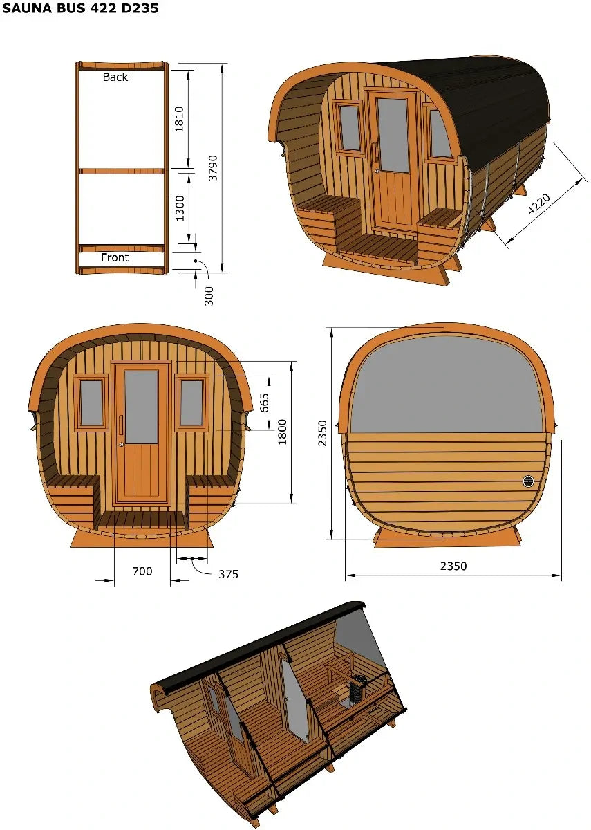 2-kamer Barrel Sauna | Ø 240 cm x 400 cm