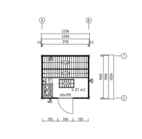 Binnensauna 44 A | 2,2 x 2,0 m