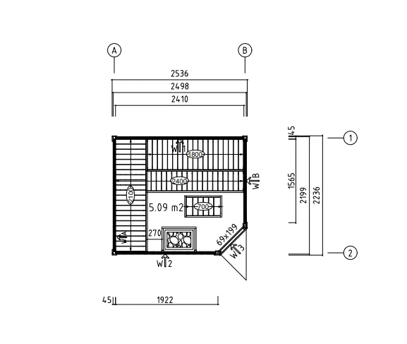 Binnensauna 44 C met hoekdesign | 2,5 x 2,2 m